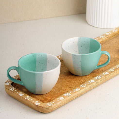 TT Green Ceramic Cup Set of 2, 250ML - The Earth Store - Cup Sets
